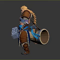 Blonde Female Warrior In Blue Brown Armor With Feather Decor And Bird Inspired Weapons
