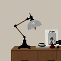 Vintage Table Lamp Wooden Arm Black Base White Decorative Shade Placed With Magazine And Cup
