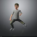3D Model Boy In Gray T-shirt Jeans And Sneakers With Dynamic Pose On Reflected Floor