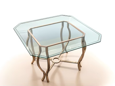 Elegant Modern Coffee Table With Glass Top And Curved Metal Legs Design 3d model