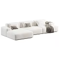 Modern Modular Sofa Interior With White Pink Sections Pillows And Soft Blankets 3d model