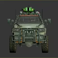Green Military Off Road Vehicle With Reinforced Body And Roof Mounted Equipment