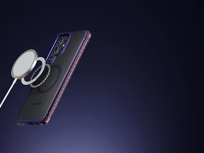 Dark Purple Smartphone With Rear Camera Module And Magnetic Ring Accessory In Focused Light 3d model