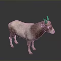 Realistic Pinkish Purple Horned Goat Standing On Dark Background
