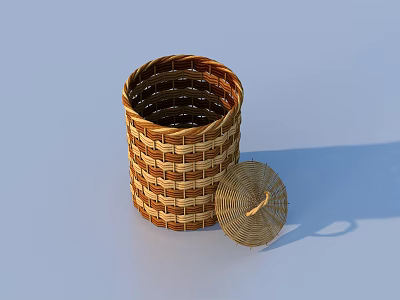 Woven Wicker Basket With Lid For Household Storage And Decorative Use 3d model