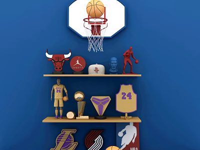 Basketball Themed Decorative Ornament Set With Hoop Bulls Logo 24 Jersey Trophy Lakers Figurines 3d model