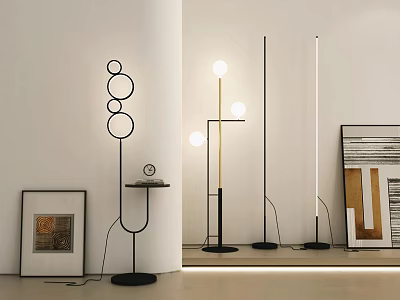 Modern Interior Design With Stylish Floor Lamps Geometric Shapes Decorative Frames And Side Table 3d model