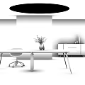 Modern Office Desk With Red Chair And Vase Brown Cabinet White Wall Round Ceiling Light