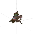 Cartoon Character Wearing Hat Playing Guitar With Colorful Balls On Green Background