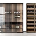 Modern Wine Cabinet With Glass Doors And Layered Shelves For Wine Bottles And Glasses