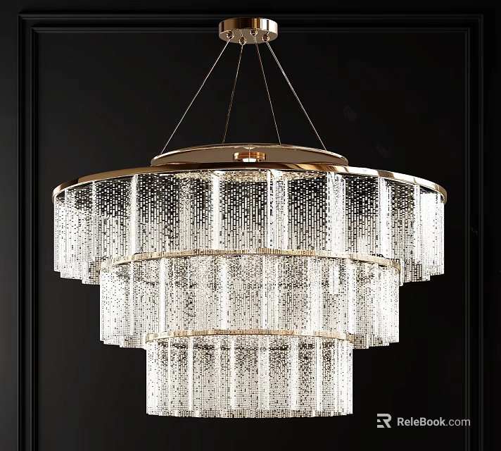 Elegant Modern Multi Tiered Crystal Chandelier With Gold Frame Design 3d model