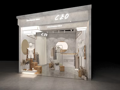 CEO Clothing Store Front With Mannequins Clothing Displays And Decorative Plants 3d model