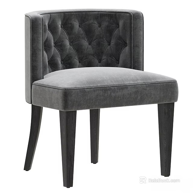 Gray Velvet Accent Chair With Tufted Back And Wooden Legs For Living Space 3d model 
