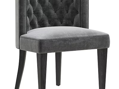 Gray Velvet Accent Chair With Tufted Back And Wooden Legs For Living Space 3d model