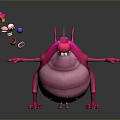 Horned Pink Reptile Cartoon Character Juggling Colorful Objects In 3D Render
