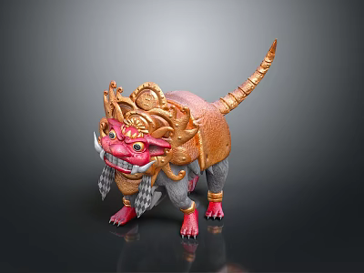 Game and Movie Character With Golden Ornaments Red Face Open Mouth Long Tail 3d model