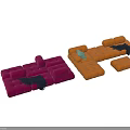 Multi Seater Sofa in Pink and Orange Velvet with Tufted Design Throw Blanket and Cushion