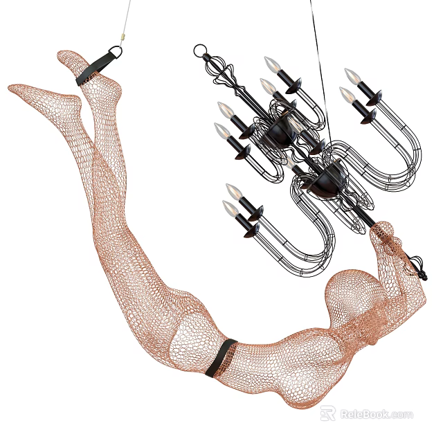 Unique Shaped Chandelier With Artistic Curved Metal Mesh Frame For Modern Interior Decor 3d model 