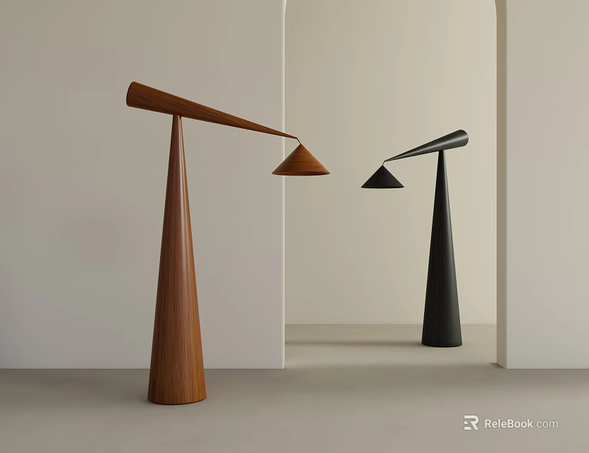 Modern Minimalist Floor Lamps With Wooden And Black Bases For Living Interior Space 3d model 