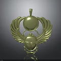 Golden Scarab Pendant with Winged Design and Round Top Fashion Jewelry Accessory