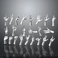 White Hand Gesture Models in Various Poses Arranged with Reflections on Dark Background 3d model