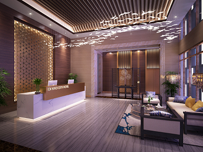 New Chinese Style Hall with Lobby 3d model