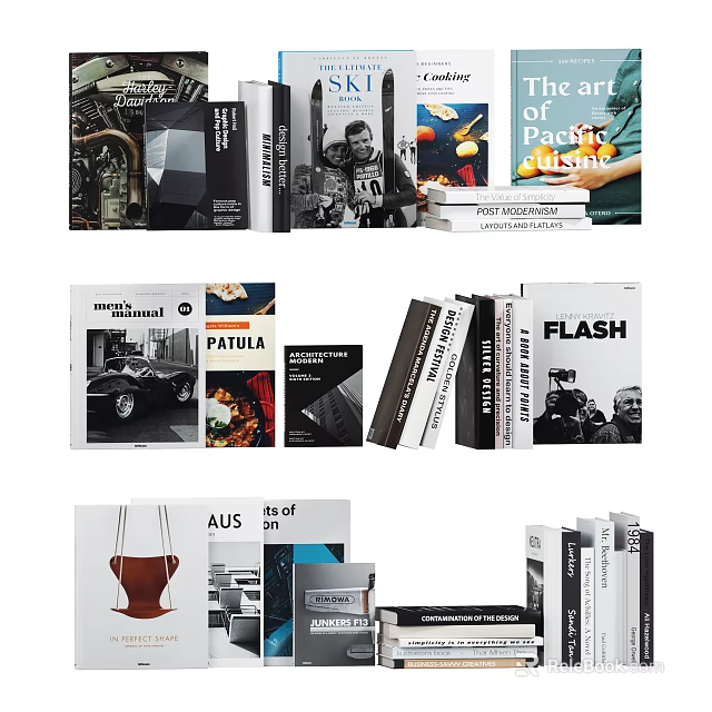 Various Books And Magazines With Diverse Themes Cover Art Portraits Landscapes And Automotive Content 3d model 