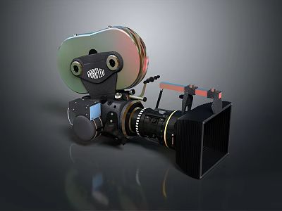 Vintage Electronic Movie Camera With Film Reels Lens And Viewfinder Hood 3d model