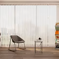 Modern Cream Balcony Washing Machine Trendy Coffee Table Potted Clock Bookshelf Sofa Curtain Floor-to-Floor Window 3d model