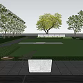 Tranquil Garden Landscape With Neat Lawn Tall Trees Stone Bench And Pathways