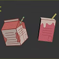 Red Milk Carton And Drink Cup With Straws And Spilled Liquid Marks As Daily Supplies