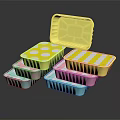 Colorful Aluminum Foil Tableware Set With Striped Dotted Patterns Stacked Together 3d model