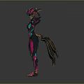 Futuristic Game Movie Character Design In Pink Teal Armor With Helmet Winged Cape