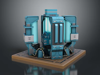 Futuristic Sci-Fi Mechanical Structure With Glowing Blue Elements And Side Panels On Platform Base 3d model