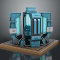 Futuristic Sci-Fi Mechanical Structure With Glowing Blue Elements And Side Panels On Platform Base