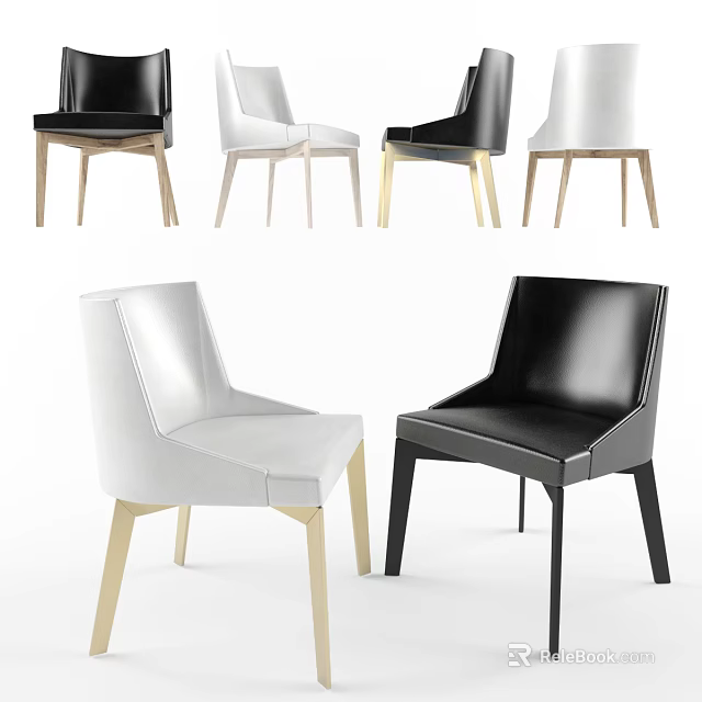 Modern Leisure Chairs With Black White Leather Upholstery And Wooden Legs Design 3d model 