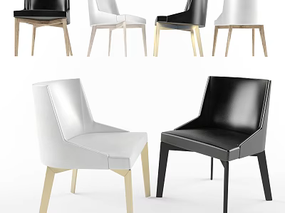 Modern Leisure Chairs With Black White Leather Upholstery And Wooden Legs Design 3d model