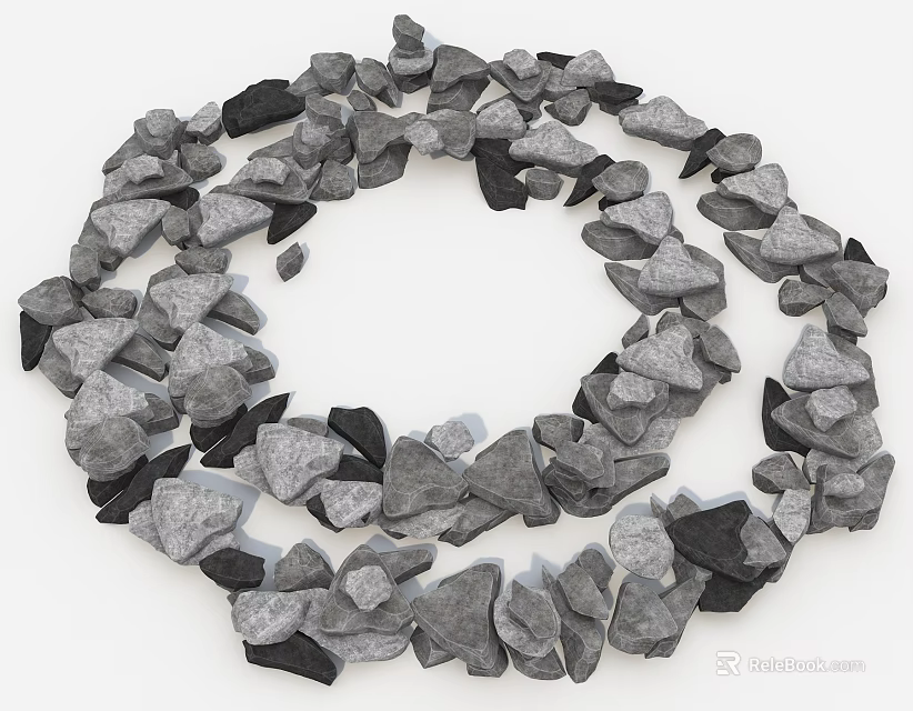 Natural Gray And Black Stones Arranged In Circular Decorative Pattern 3d model 