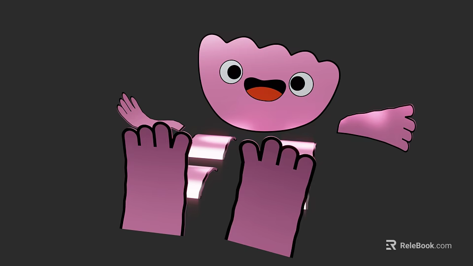 Cheerful Pink Cartoon Art Installation With Large Eyes Open Mouth And Outstretched Limbs 3d model 