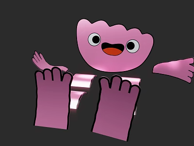 Cheerful Pink Cartoon Art Installation With Large Eyes Open Mouth And Outstretched Limbs 3d model