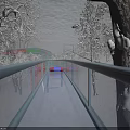 Snowy Winter Forest Landscape With Glass Walkway Transparent Railings And Snowy Trees
