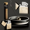 Decorative Accessory Set with Aromatic Bottle Incense Sticks Tray Golden Ball and Lighter