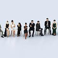 Group of Diverse People Seated on Chairs in Various Attire Against White Background
