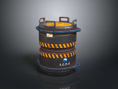 Industrial Equipment Container With Yellow Black Warning Stripes Top Handles And LCPC Label 3d model