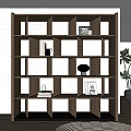 Modern Wooden Bookshelf With Open Compartments Books Frames And Decor In Interior 3d model