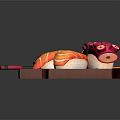 Appetizing Japanese Sushi Platter With Salmon Octopus Chopsticks And Soy Sauce On Wooden Tray