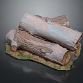 Natural Wood Logs With Intricate Texture Placed On Stone Base Covered In Green Moss