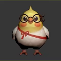 Cute Yellow Chicken Game Movie Character with Glasses Red Bow Tie and White Body