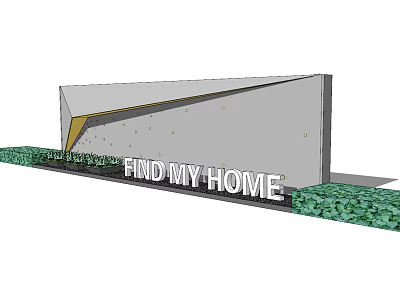 Modern Geometric Feature Wall With Find My Home Text And Green Plant Decorations 3d model