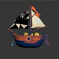 Sailboat In Low Poly Style With Orange Blue Hull Yellow Accents White Sails And Flag